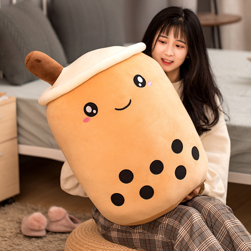 Strawberry Milk Tea Plush Pillow – Cute Boba Toy